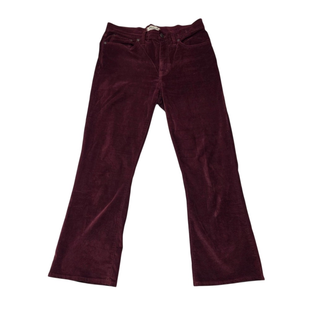Madewell Cali Demi-Boot Women 29 Burgundy Velvet Flare Pants Crop Stretch